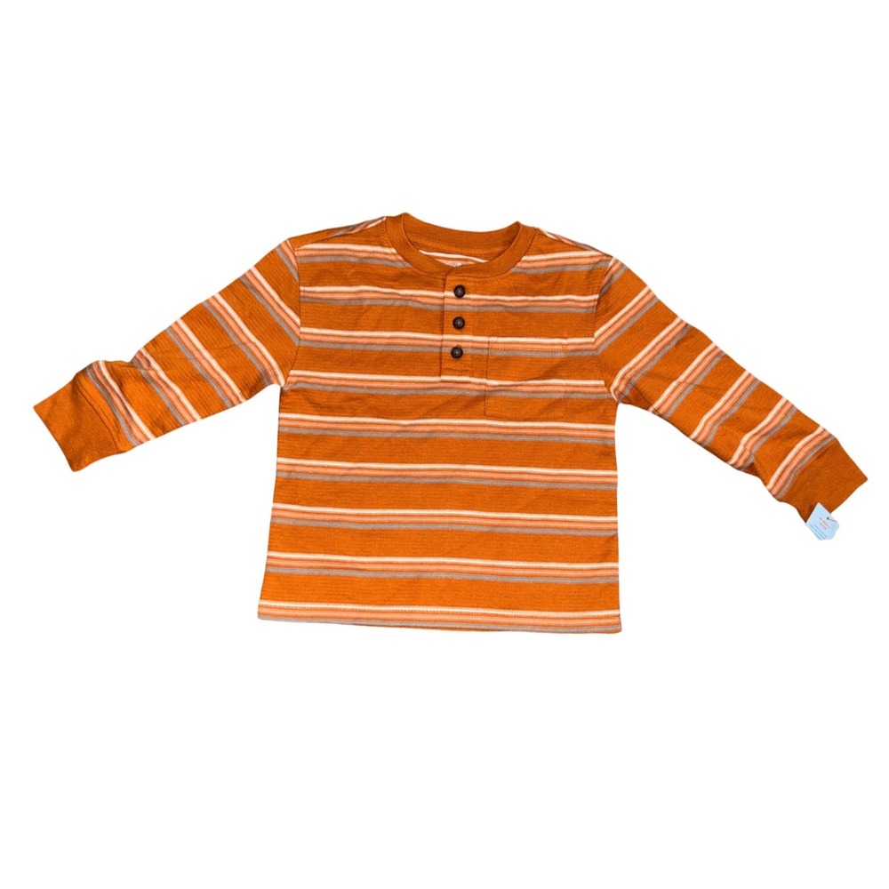 Cat & Jack Toddler Boys Orange Striped Long Sleeve‎ Henley Shirt 2T NWT